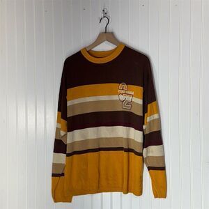 Phat Farm XL 02 Logo Y2K Striped Sweater BrownYellow Faded HipHop VTG Streetwear